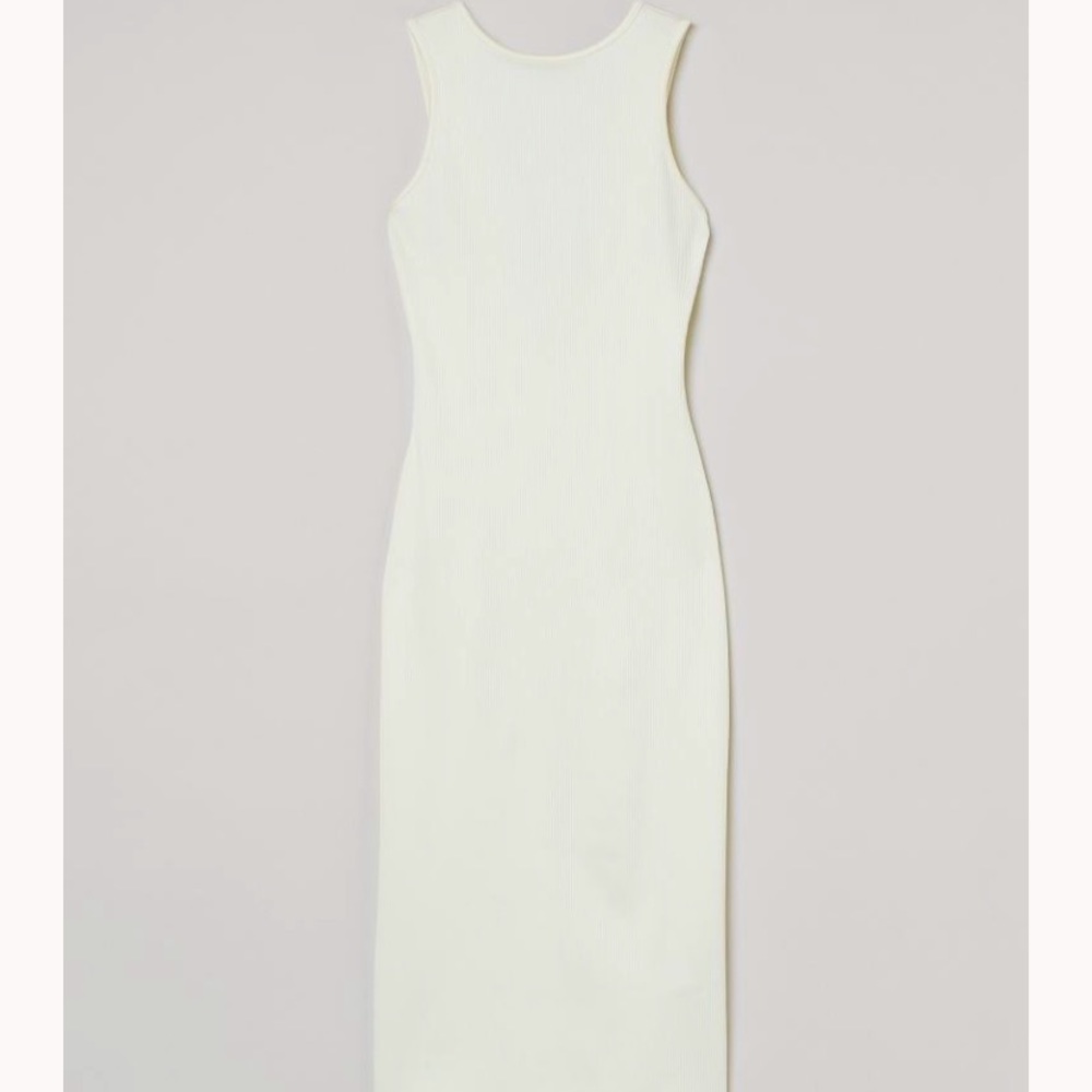 H&M Ribbed Dress w/ slit. Off white Size small. NWT